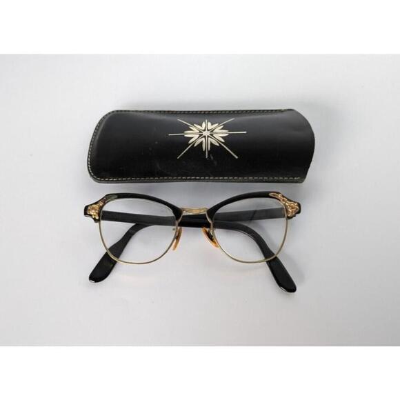 Vintage Cat Eye Bausch & Lomb Eyeglasses Black B&L Gold Filled Granny Bifocals - Picture 3 of 16